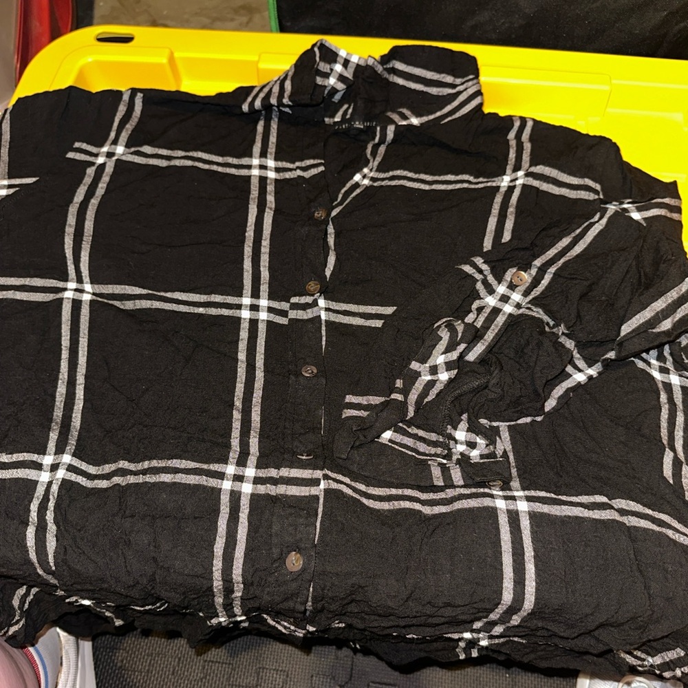 Jane and Delancey Black Plaid Button-Up Blouse